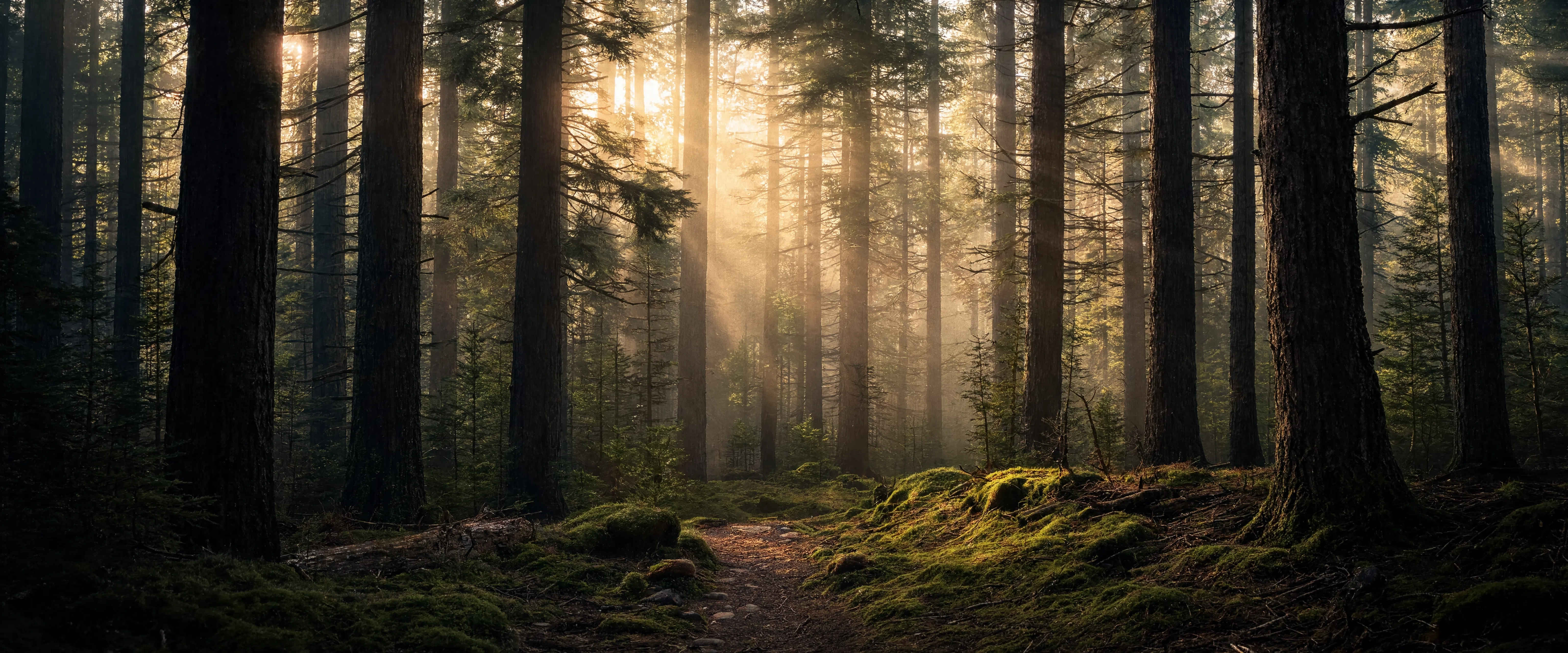 Majestätische Waldlandschaft im Schwarzwald — tiefe Tannen und goldenes Licht